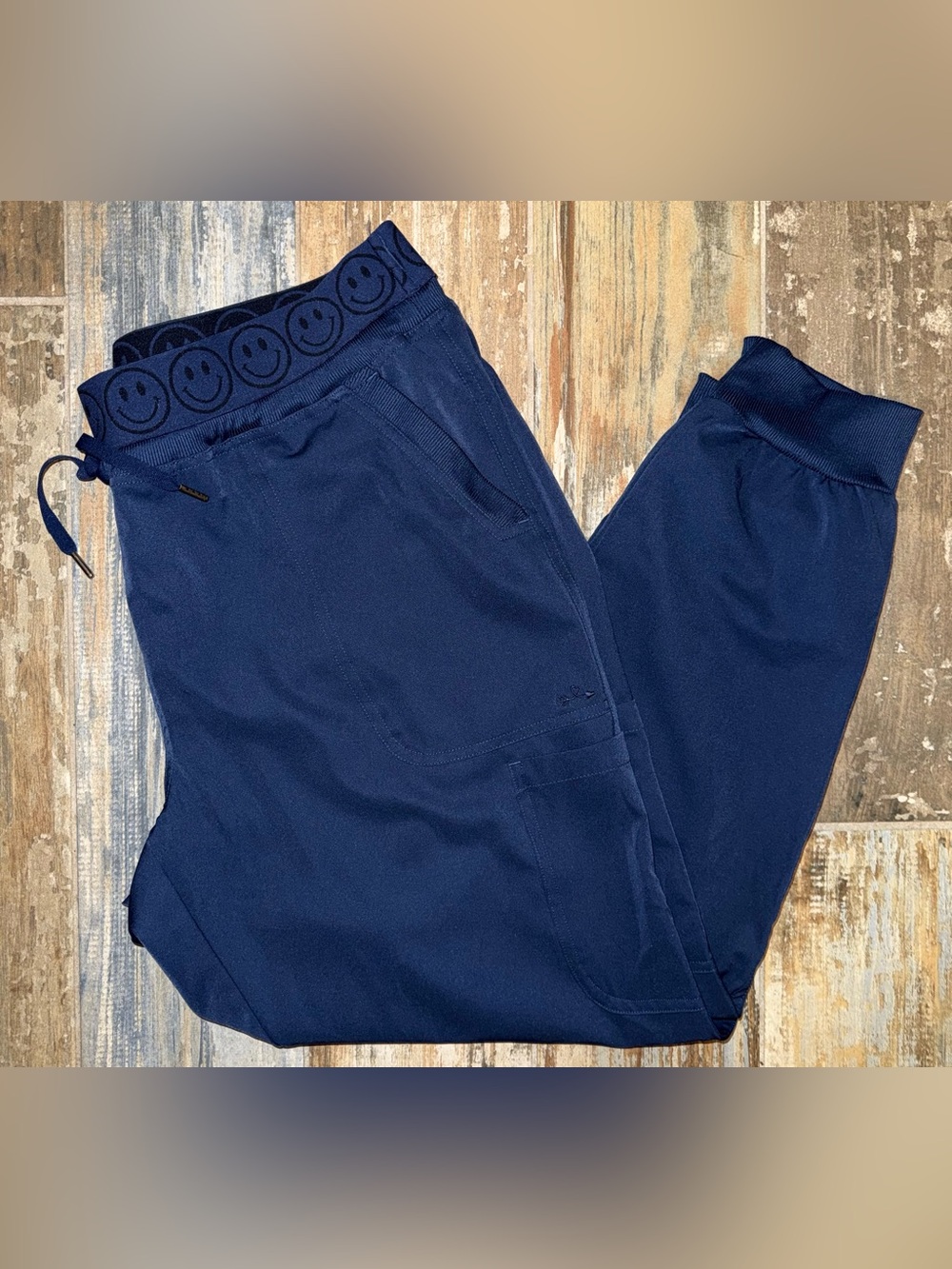 #0039 Women’s Ava Therese Smile Face Jogger Scrub Pants- Navy XL